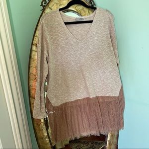 Zara Rose Pink Lace Trim Sweater